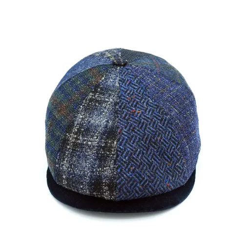 Visera Marone – 100% Lana con Diseño Patchwork Azul
