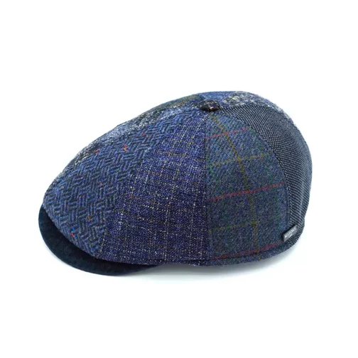 Visera Marone – 100% Lana con Diseño Patchwork Azul - Imagen 3