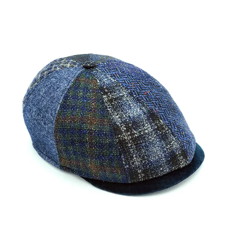 Visera Marone – 100% Lana con Diseño Patchwork Azul