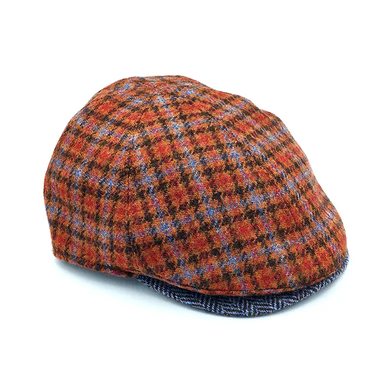 Visera Alfonso D’Este – 100% Lana con Cuadro Naranja y Azul (Hecha en Italia)